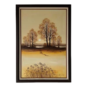 1980's Vintage G. Robery Impressionist Sunset Landscape Oil Painting, Framed
