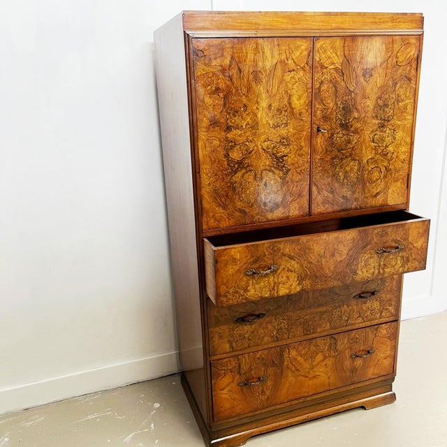 Tan Art Deco Burr Walnut Tallboy Chest of Drawers, 1930s For Sale - Image 8 of 13