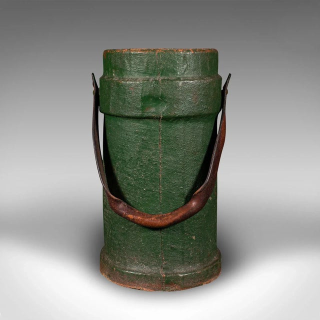 1900s Victorian Antique Household Carry, English, Canvas, Leather, Storage Bucket For Sale - Image 4 of 11