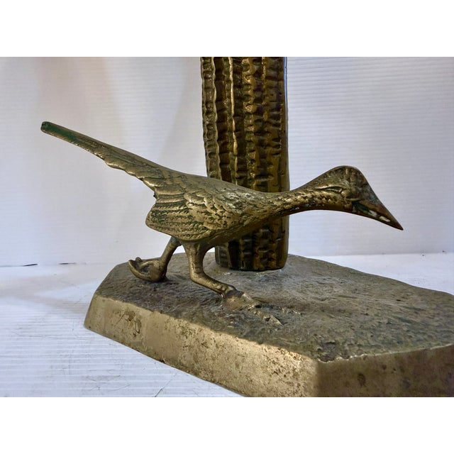 Mid 20th Century Brass Saguaro Cactus and Roadrunner Statue For Sale - Image 9 of 9