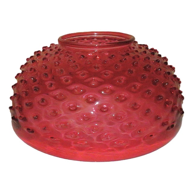 Antique Victorian Hobnail Glass Hanging Oil Kerosene Cranberry Red Lamp Shade For Sale