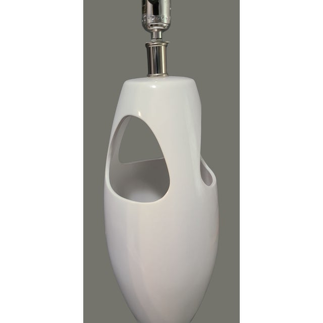 Contemporary Late 20th Century Modern Hole Design White Ceramic Table Lamp With Original Finial For Sale - Image 3 of 10