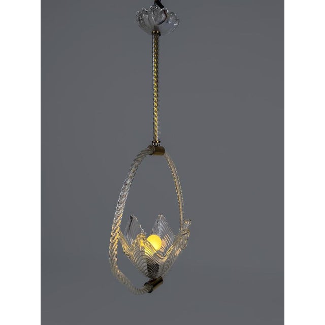 Italian Art Deco Murano Glass and Brass Pendant Light, 1930s For Sale - Image 15 of 18