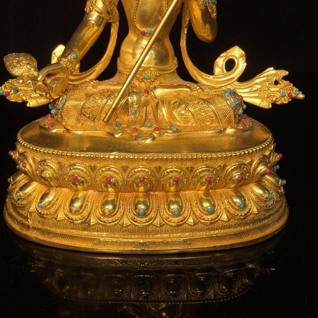 Vintage Gilt Bronze Figure of White Umbrella Goddess With Gemstone Inlay For Sale In Los Angeles - Image 6 of 9