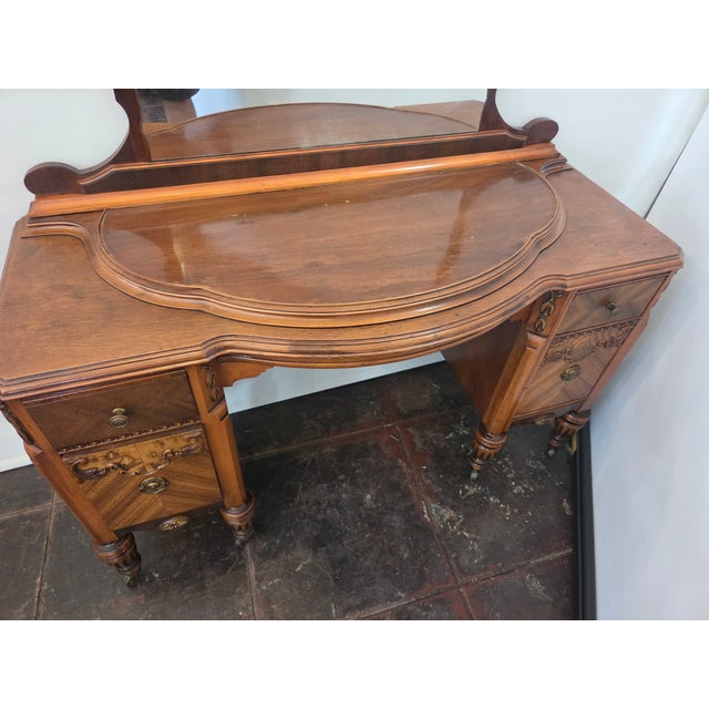 Antique 1920s Victorian Spanish Revival Vanity Walnut For Sale - Image 10 of 12