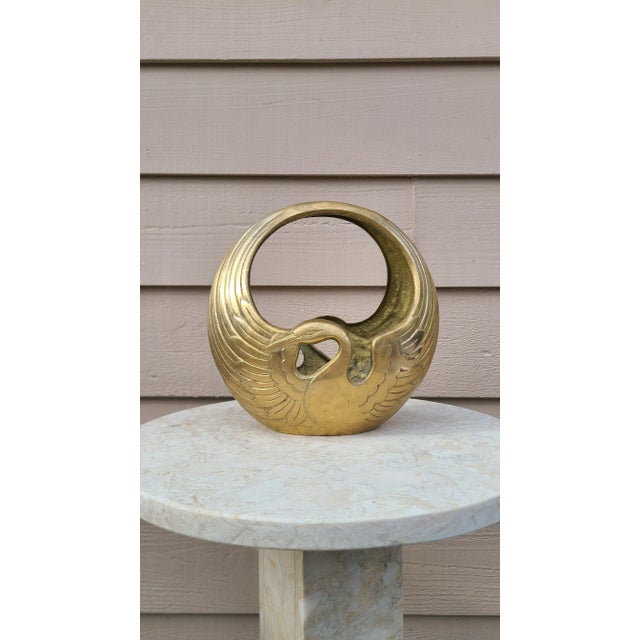1960's Solid Brass Jardiniere Crane Motif Basket by Rosenthal Netter For Sale In Seattle - Image 6 of 10