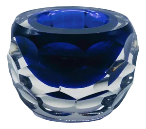 Vintage Italian Blue Faceted Murano Glass Bowl by Alessandro Mandruzzato, 1970s