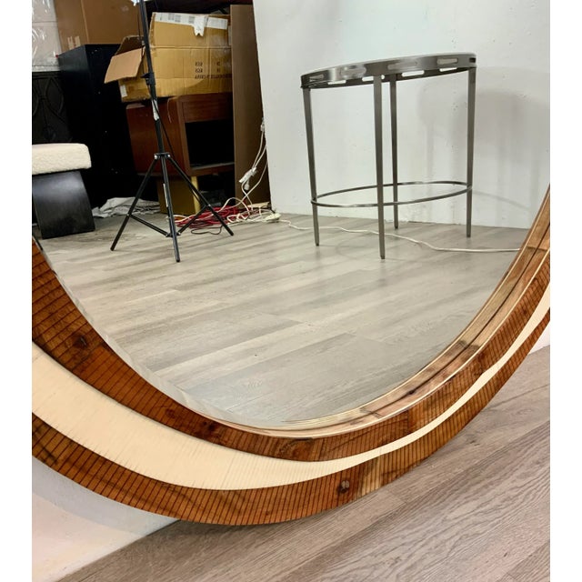 Currey & Company Currey & Co. Abstract Modern White Resin and Wood Round Wall Mirror For Sale - Image 4 of 5