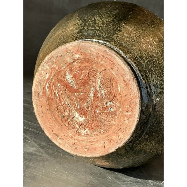 Vintage Boho Original Studio Pottery Scored Vase For Sale In West Palm - Image 6 of 6