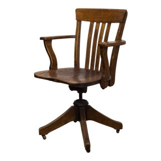 Antique Swivel Oak Desk Chair C. 1930 For Sale