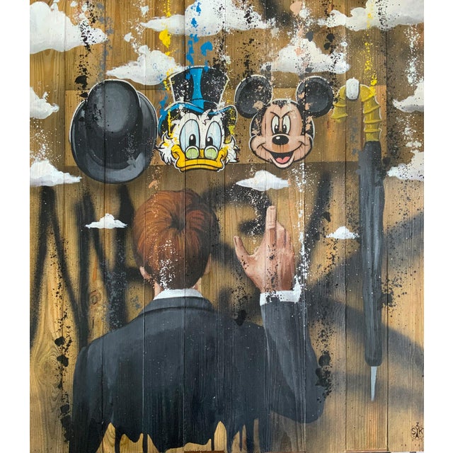 Skayzoo, Coat Hanger Magritte, 2023, Acrylic Painting on Wood For Sale