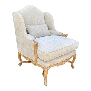 Antique C.1820 Carved Louis XV Style Wingback Arm Chair For Sale