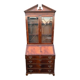 Rosjohn Burl Wood English Drop Front Secretary Desk For Sale