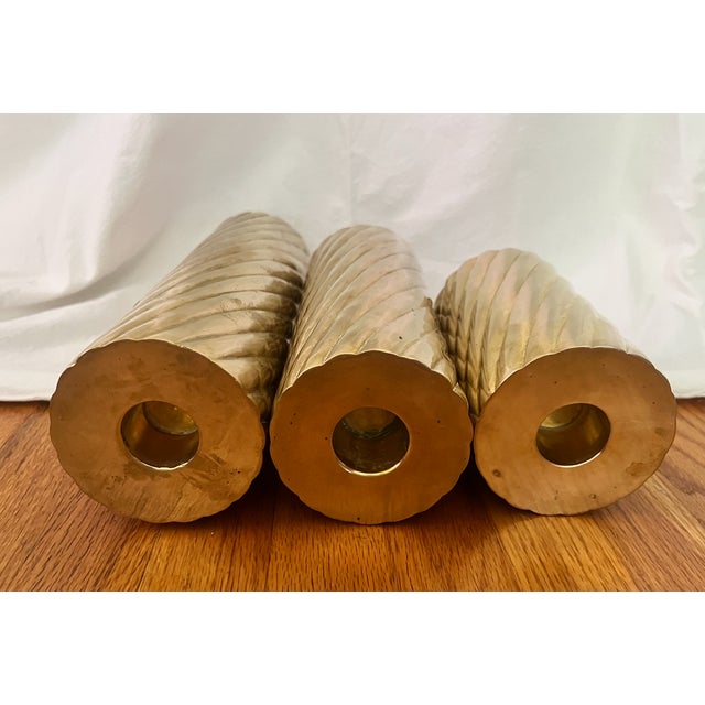 Vintage Brass Sculptural Candle Holders, Set of 3 For Sale In Los Angeles - Image 6 of 6