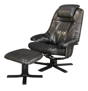 Swivel Leather Lounge W/ Ottoman