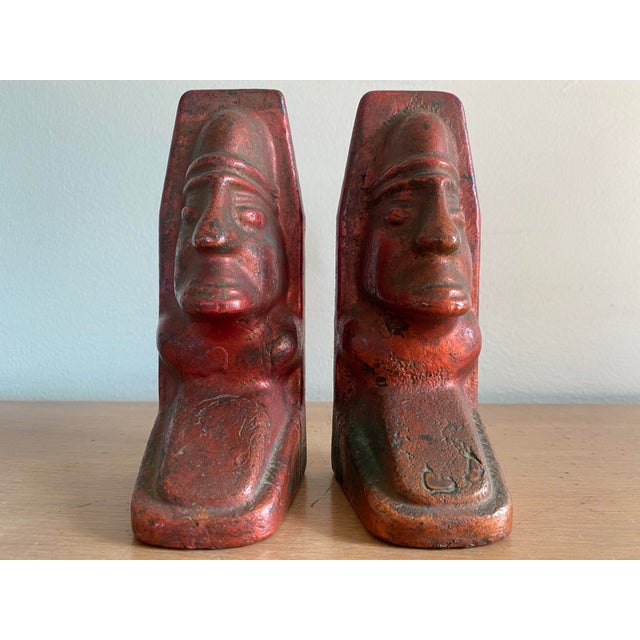 1950s Mid-Century Modern Mayan-Inspired Solid Cast Copper Bookends - a Pair For Sale - Image 5 of 10