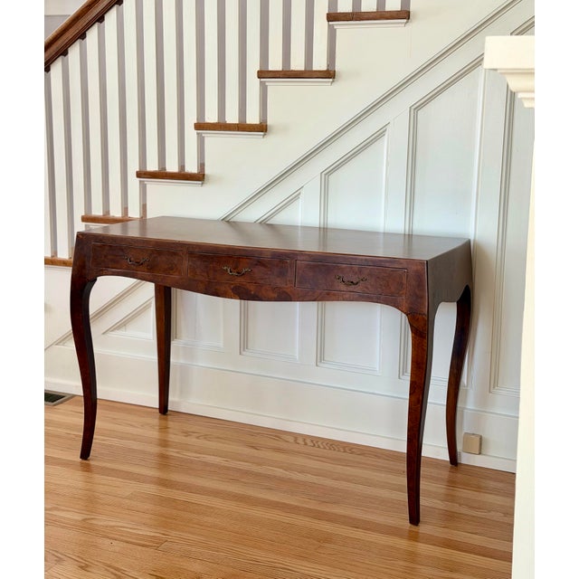 Mid 20th Century Mid-Century Italian Walnut Oyster Burl With Cabriole Legs Rectangular Writing Desk For Sale - Image 5 of 14
