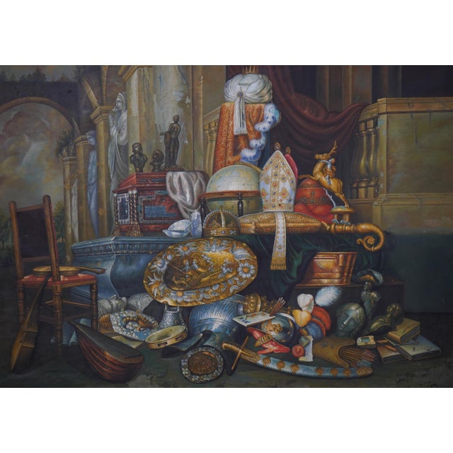 Large Oil Painting on Canvas of Treasure Room Signed For Sale - Image 4 of 13