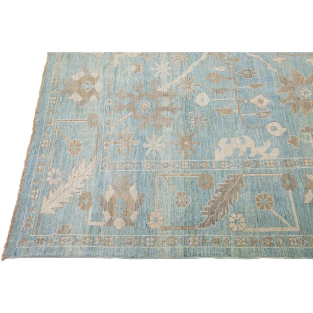 Mid 20th Century Modern Persian Sultanabad Blue Handmade Floral Wool Rug For Sale - Image 4 of 11