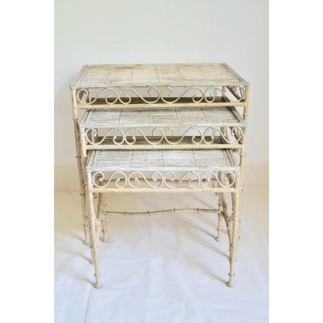 Hollywood Regency Vintage Faux Bamboo Nesting Tables, Set of 3 For Sale - Image 3 of 11