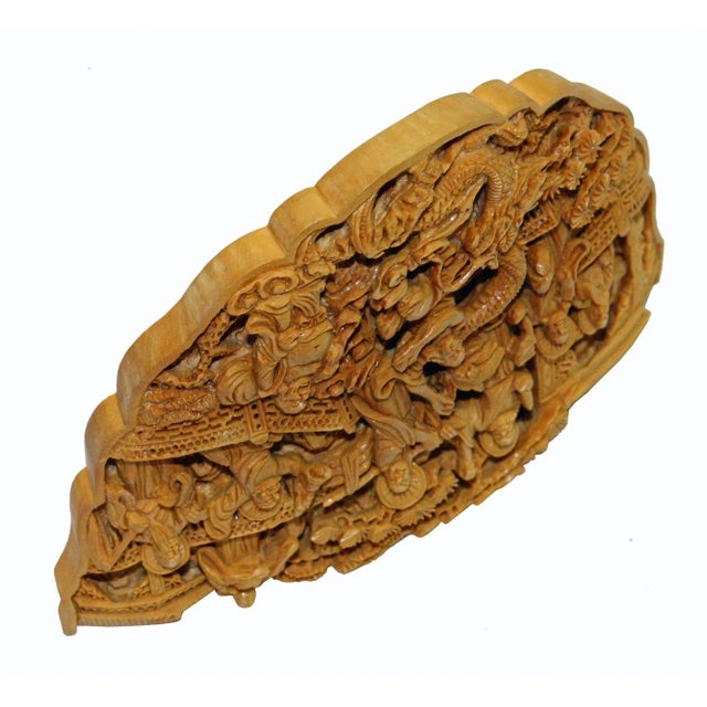 Carved Bamboo Birdcage Base Panel With Eighteen Arhats (Lohan) and Dragon For Sale In San Francisco - Image 6 of 7