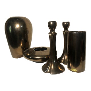 Vintage Haeger Collection Hollywood Regency Post Modern 5 Piece Gold Set For Sale