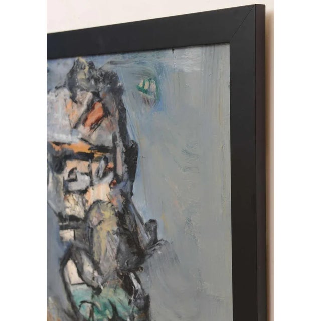 Hazel Cohen Mid Century Modern Abstract Jim Dine Style "Torso" Painting Framed Signed Blues, Grays, Green, Orange, Black For Sale - Image 4 of 8