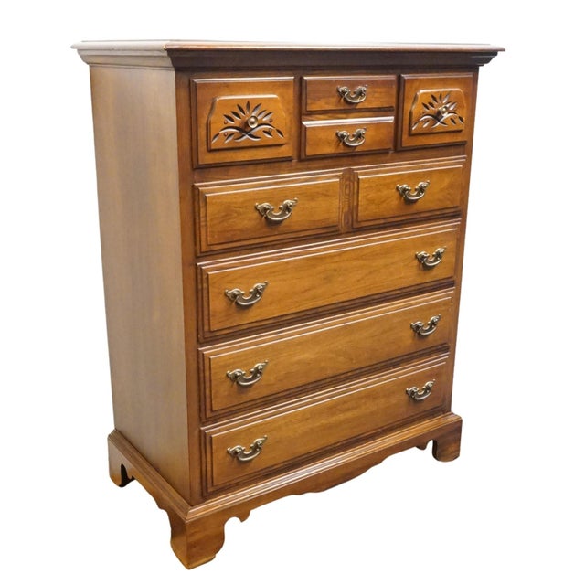 American Broyhill Furniture Penn Colony Solid Cherry Early American Colonial 38" Chest of Drawers 2600-41 For Sale - Image 3 of 12