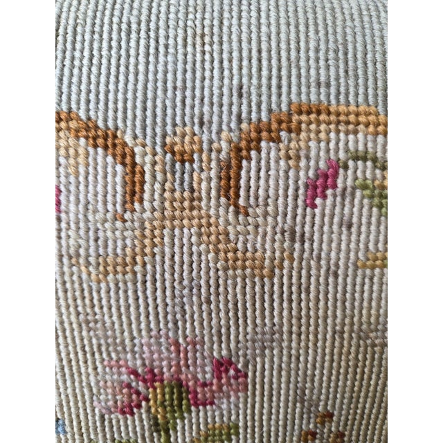 Antique French Louis XV Vanity Bench Ottoman With Floral Needlepoint For Sale - Image 9 of 13
