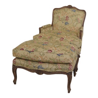 1990s Vintage French Style Bergere Chair & Ottoman For Sale