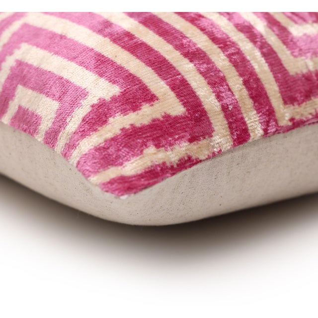 Luxury Blush Pink and Cream Silk Velvet Geometric Ikat Lumbar Pillow 16x24 Inch With Down Insert For Sale - Image 4 of 8