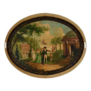 Vintage Hand-Painted British Landscape Decoration Oval Plate/Tray For Sale