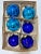 Set of six large vintage mercury-glass Christmas ornaments in rich cobalt blue and teal, designed in the substantial...