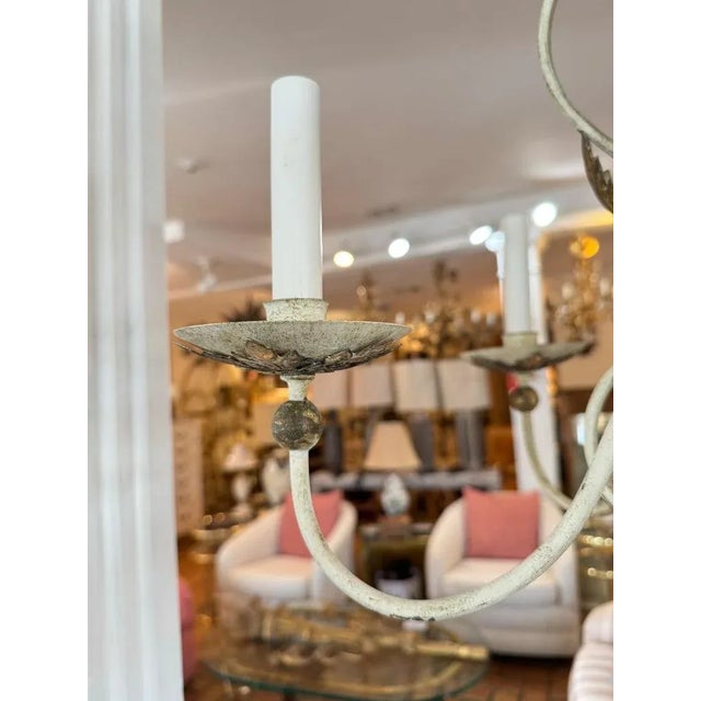 1950s Shabby Chic White and Gold Washed Chandelier For Sale - Image 10 of 12