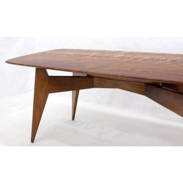 Mid 20th Century Rouge Boat Shape Marble Top Dining Table on Compass Shape Solid Walnut Legs For Sale - Image 5 of 13