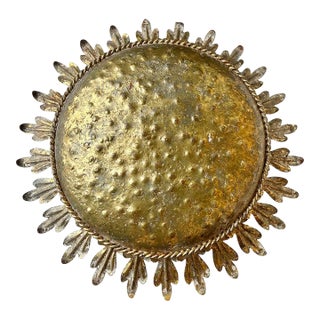 Gilt Iron Sunburst Ceiling Mount Light Fixture by Myanmar Home For Sale
