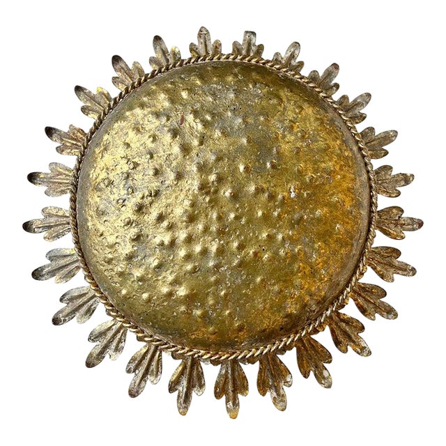 Gilt Iron Sunburst Ceiling Mount Light Fixture by Myanmar Home For Sale