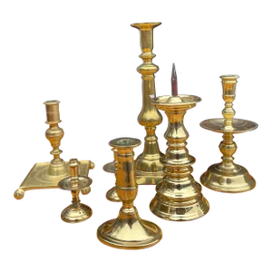 Antique and Vintage English Style Mixed Lot of Brass Candlesticks - S/7