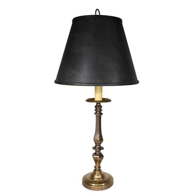 Heavy Brass Candlestick Table Lamp C 1970's For Sale - Image 9 of 11