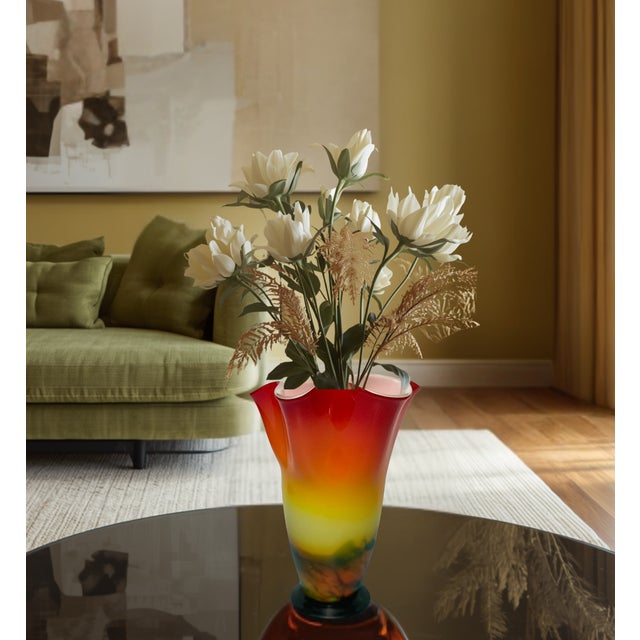 Murano Murano Sunburst of Colors Art Glass Fazzoletto Vase For Sale - Image 4 of 18