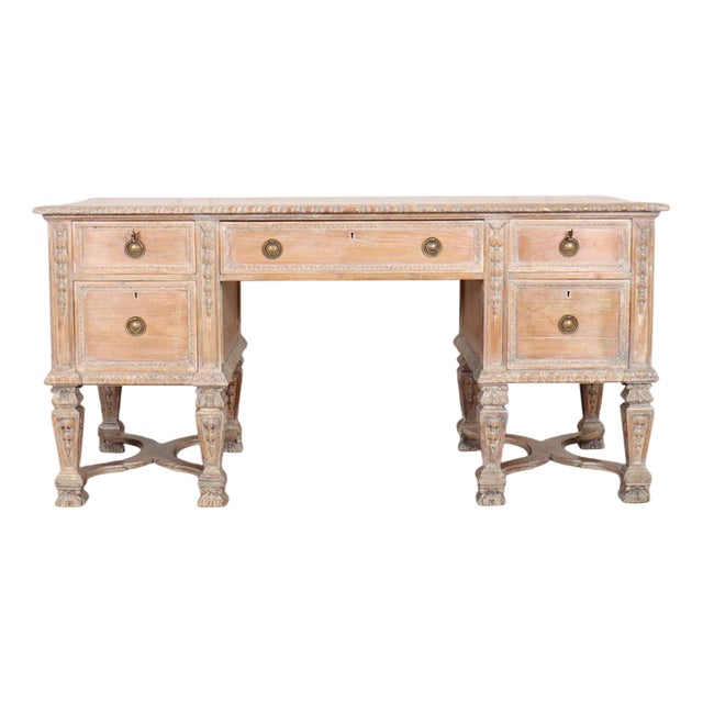English Carved Desk in Pine For Sale