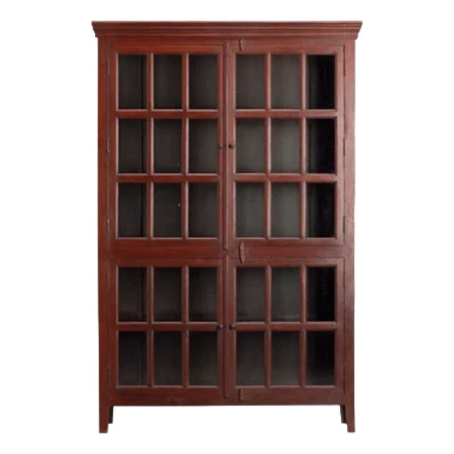 Crate & Barrel Rojo Solid Sheesham Wood Glass Door Cabinet For Sale