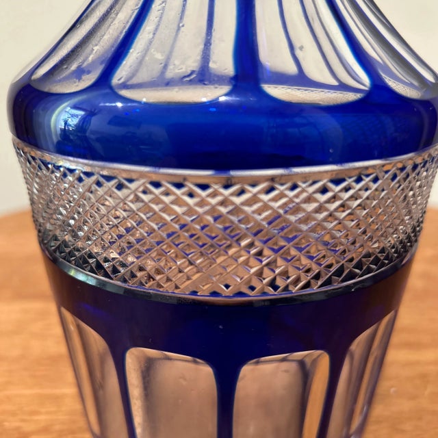 Mid Century Nachtmann Crystal Decanter With Cobalt Blue Overlay For Sale - Image 10 of 13