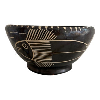 Vintage Tzintzuntzan Mexican Pottery Fish Bowl, Signed Bernardo Zaldizar, Mexican Folk Artist For Sale