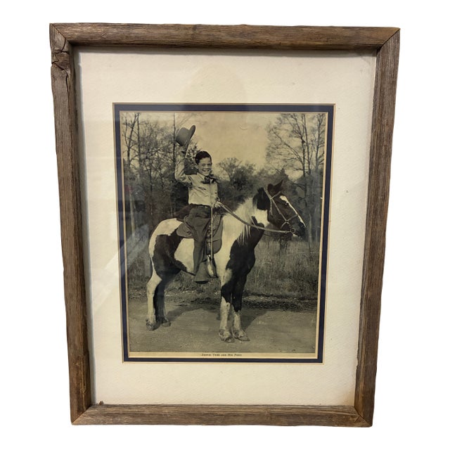 Vintage Framed Black and White Photo "Justin Tubb and His Pony" For Sale