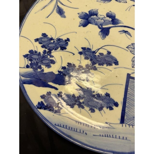 Blue Rare 19c Antique Japanese Blue White Arita Charger Dish Plate Big Platter 18.5” For Sale - Image 8 of 11