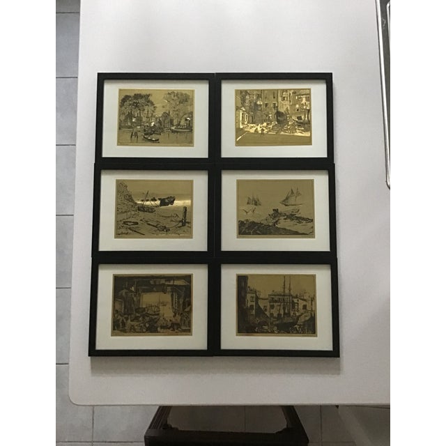 Etchings Gold Foil Lionel Barrymore Gold Foil Nautical Etchings, Framed Set of 6 Chairish