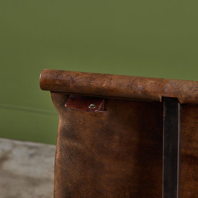 Patinated Jean-Paul Rykaert Leather Sling Chair For Sale - Image 14 of 18