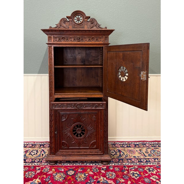 Antique French Breton Armoire Wardrobe Linen Cabinet Double Doors Drawer C. 1900 For Sale - Image 14 of 18