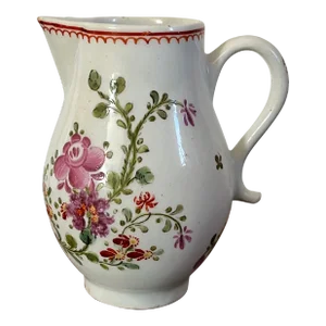 Antique 18th Century Chinese Export Porcelain Sparrow Beak Cream Jug in Famille Rose Glaze